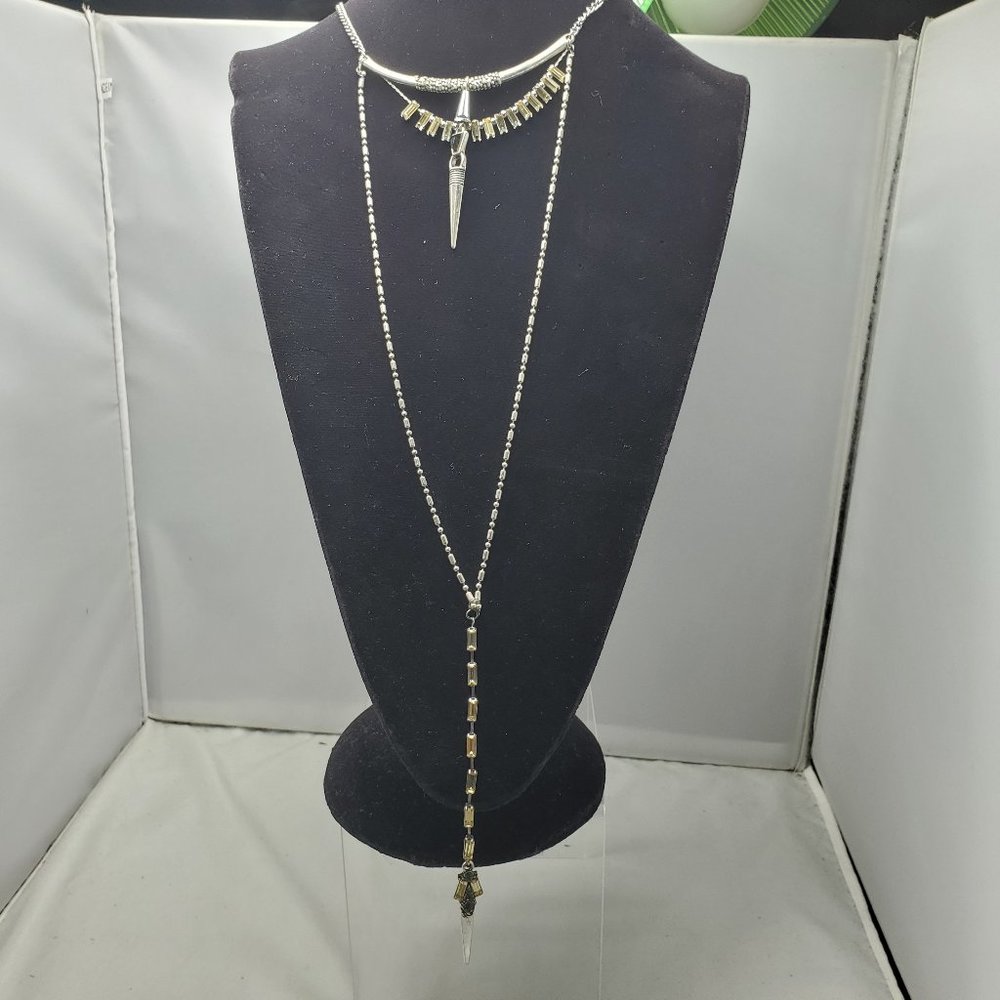 BKE 2 tone silver gold statement Y necklace